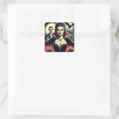 Vintage Hot Vampire-Frau Quadratischer Aufkleber (Tasche)
