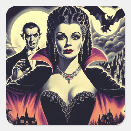 Vintage Hot Vampire-Frau Quadratischer Aufkleber (Vorderseite)