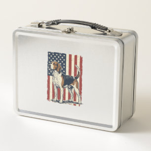 Vintage Hound Dog Patriotic Flag Vector-Shirt-Desi Metall Brotdose