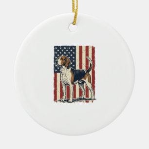 Vintage Hound Dog Patriotische Flagge Vektor-Shirt Keramik Ornament