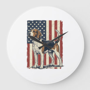 Vintage Hound Dog patriotischer Flagge Vektor-Shir Große Wanduhr