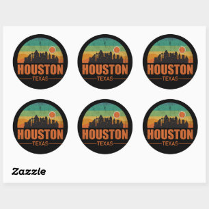 Vintage Houston City Texas Skyline Retro Sonnenunt Runder Aufkleber