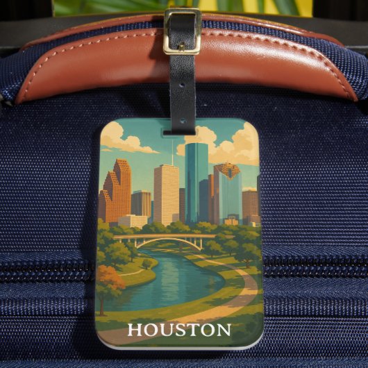 Vintage Houston Texas Skyline Gepäckanhänger (Vorderseite Insitu 2)