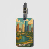 Vintage Houston Texas Skyline Gepäckanhänger (Vorderseite Vertikal)