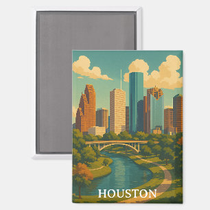 Vintage Houston Texas Skyline Magnet