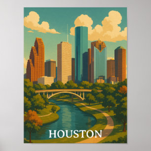 Vintage Houston Texas Skyline Poster
