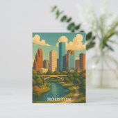 Vintage Houston Texas Skyline Postkarte (Stehend Vorderseite)