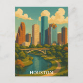 Vintage Houston Texas Skyline Postkarte (Vorderseite)