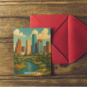 Vintage Houston Texas Skyline Postkarte