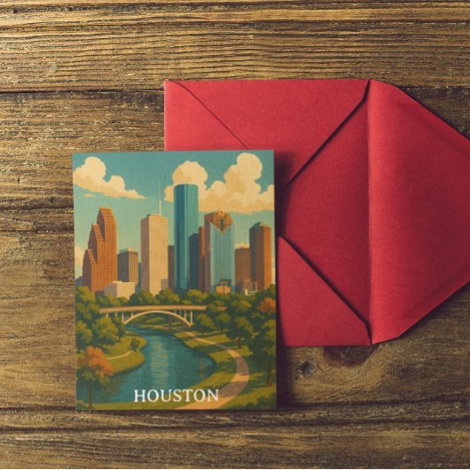 Vintage Houston Texas Skyline Postkarte