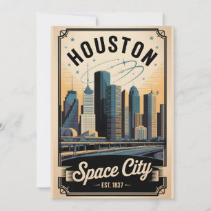 Vintage Houston Texas Weltraum Stadt Retro Reise Feiertagskarte