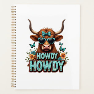 Vintage Howdy Highland-Kuh mit Herz-Sonnenbrille W Planer