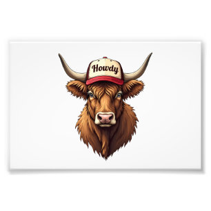 Vintage Howdy Highland Kuh Western Trucker Hut Sti Fotodruck