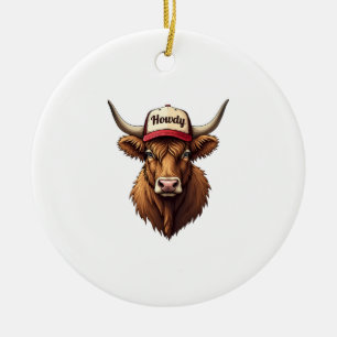 Vintage Howdy Highland Kuh Western Trucker Hut Sti Keramik Ornament
