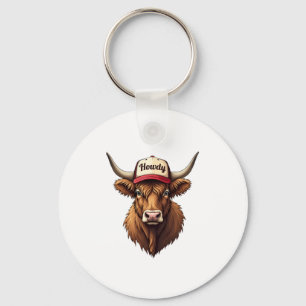 Vintage Howdy Highland Kuh Western Trucker Hut Sti Schlüsselanhänger