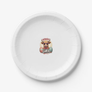 Vintage Howdy Honey Ostern Highland-Kuh Süße Hase Pappteller