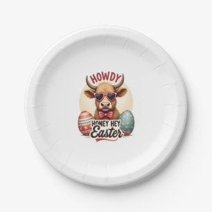 Vintage Howdy Honey Ostern Highland-Kuh Süße Hasen Pappteller
