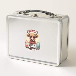 Vintage Howdy Honey Ostern Highland-Kuh Süßer Hase Metall Brotdose