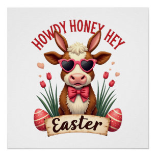 Vintage Howdy Honey Ostern Highland-Kuh Süßer Hase Poster