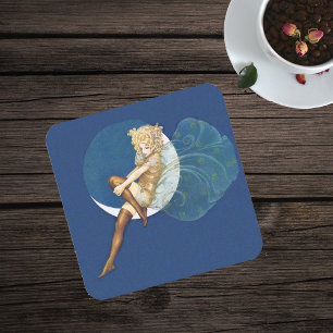 Vintage hübsche blaue feenhafte Strumpf-blauer Rechteckiger Pappuntersetzer