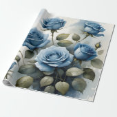 Vintage hübsche Blaue Rose Aquarellmalerei Geschenkpapier (Ungerollt)