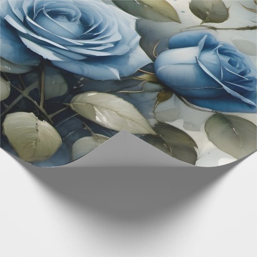 Vintage hübsche Blaue Rose Aquarellmalerei Geschenkpapier (Ecke)