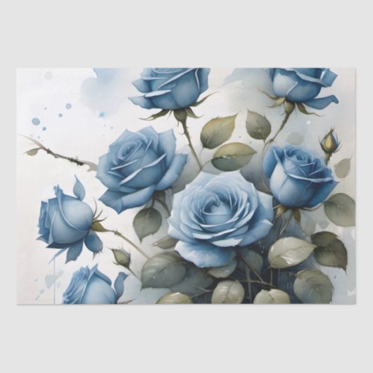 Vintage hübsche Blaue Rose Aquarellmalerei Seidenpapier (Vorderseite)