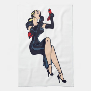 Vintage hübsche blonde Retro-Glamour-Girl Pinup Geschirrtuch