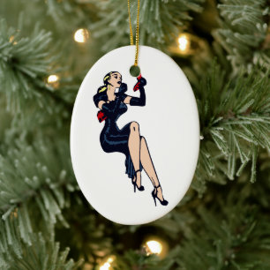 Vintage hübsche blonde Retro-Glamour-Girl Pinup Keramikornament