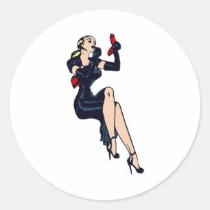 Vintage hübsche Blondine Retro-Glamour-Girl Pinup Runder Aufkleber