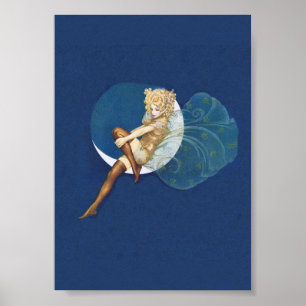 Vintage Hübsche Blue Fairy Strumpfs Blue Moon Poster