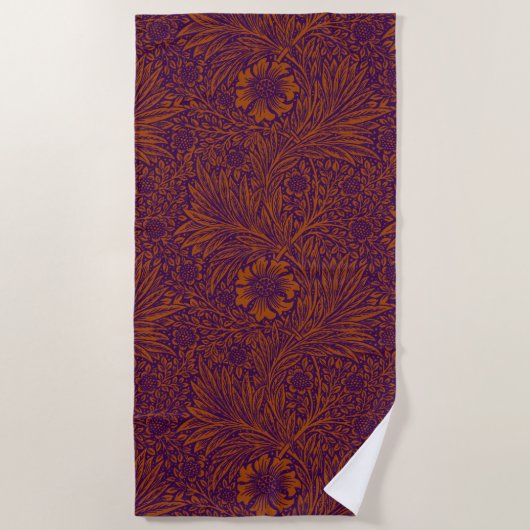 Vintage hübsche dunkorange lila Blumenmuster Strandtuch (Vorderseite)
