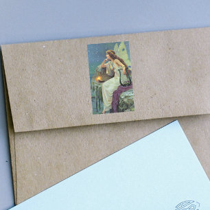 Vintage Hübsche Fee Fae Harfe Kerze Ozean Rechteckiger Aufkleber