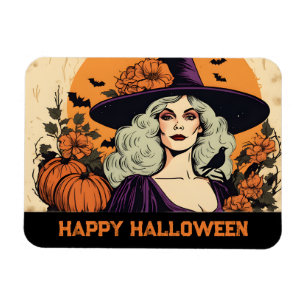 Vintage hübsche Frau Hexe Blumen Frohes Halloween  Magnet