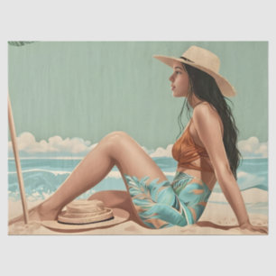 Vintage Hübsche Frauen sitzen am Strand Seidenpapier