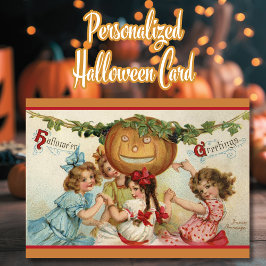 Vintage Hübsche Girls mit Pumpkin Custom Halloween Feiertagskarte