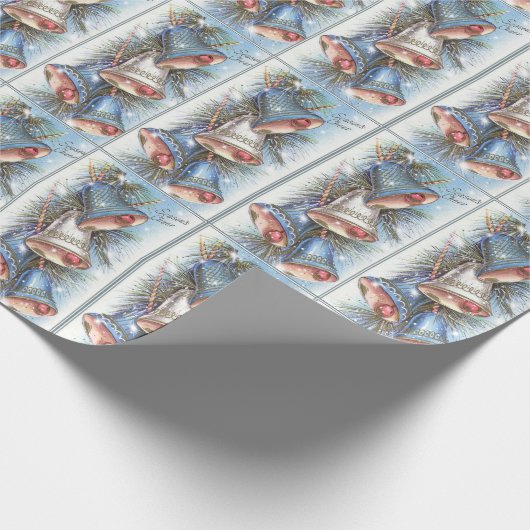 Vintage Hübsche Glöckchen Sparkle Kiefernzweig Geschenkpapier (Ecke)