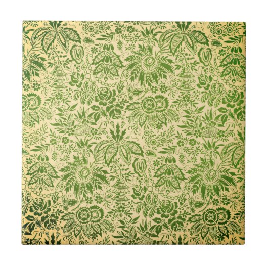 Vintage hübsche grüne Blumen floral Fliese (Vorderseite)