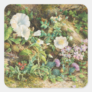 Vintage hübsche Petunien Blumen Blumenmalerei Quadratischer Aufkleber