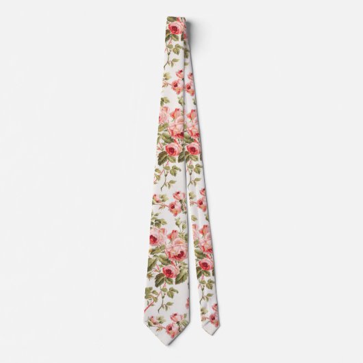 Vintage hübsche rosa Rosen Blumenmuster Krawatte (Vorderseite)