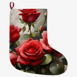 Vintage hübsche rote Rosen Aquarellmalerei Großer Weihnachtsstrumpf