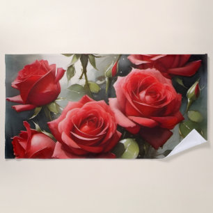 Vintage hübsche rote Rosen Aquarellmalerei Strandtuch
