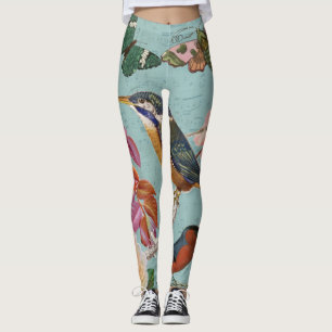Vintage hübsche Sommer Schmetterlinge Vögel Blumen Leggings