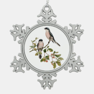 Vintage hübsche Vögel auf einem Ast Schneeflocken Zinn-Ornament