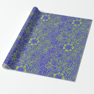 Vintage hübsches blaues limettgrünes Blumenmuster Geschenkpapier