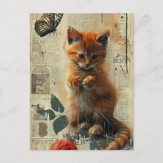 Vintage hübsches ginger Kitten Collage Postkarte (Vorderseite)