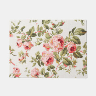 Vintage-hübsches rosa Rosen-Blumenmuster Fußmatte