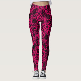 Vintage hübsches schwarzes Blumenmuster auf Neon Leggings