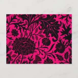 Vintage hübsches schwarzes Blumenmuster auf Neon Postkarte
