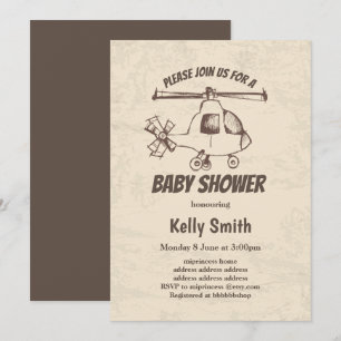 vintage, Hubschrauber, Jungen-Baby-Party Einladung
